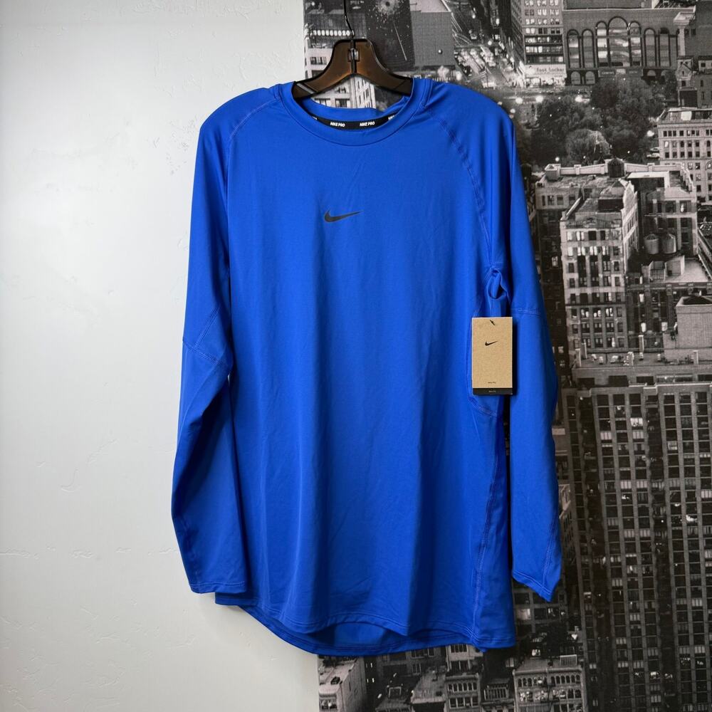 NWT Nike Pro Dri-FIT Slim Fit Long Sleeve Training Top Blue XL - Picture 2 of 6